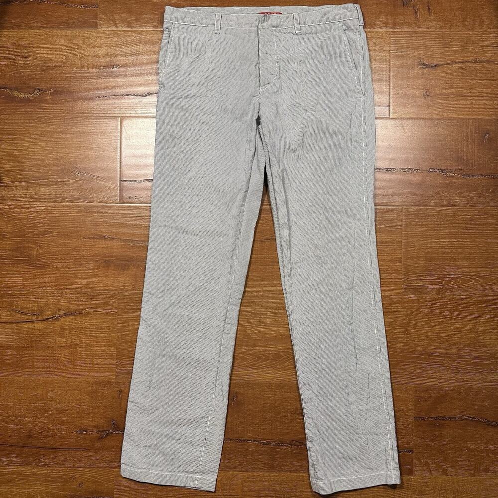 Prada Pants Mens 34x33 Gray Hickory Stripe Linen Cotton Slim Straight Designer